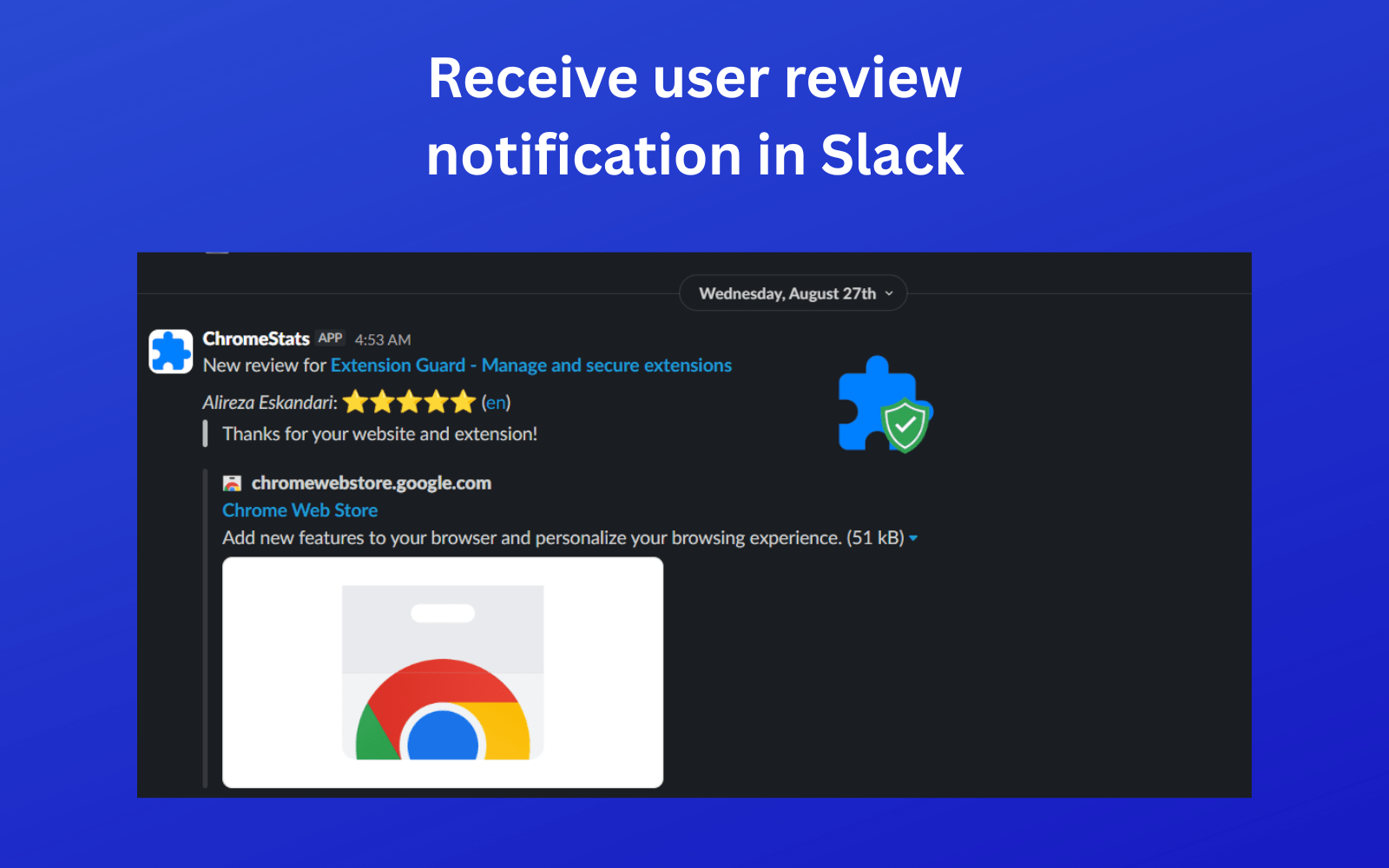 Chrome-Stats Slack integration dashboard